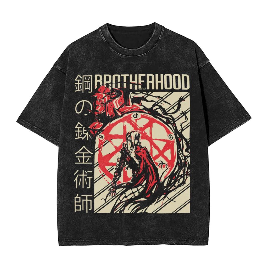 Anime Fullmetal Alchemist Edward Elric Stampa Grafica Uomo Donna Maglietta Manga Retro Lavata Oversize Girocollo Cotone Top Moda Harajuku Estate Nuova T-shirt