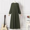 Middle Eastern Muslim Solid Color Long Sleeve Loose Round Neck Dress