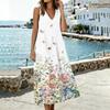Women Sleeveless V Neck Dress with Pockets Split Hem Floral Print Cotton Linen Blend Casual Summer Midi Dress