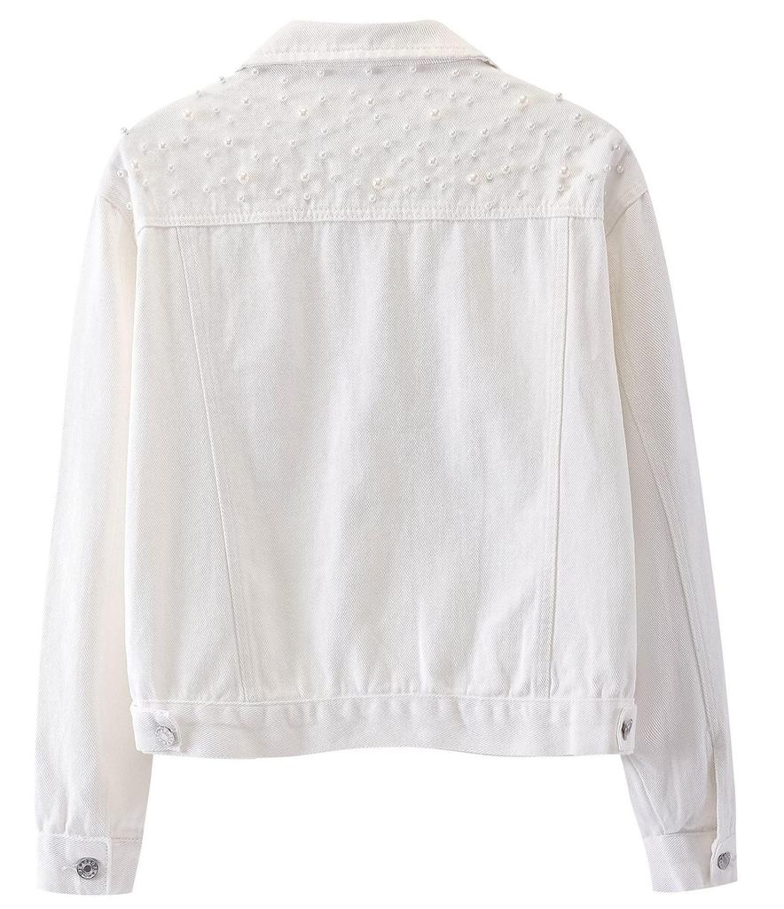 Women's Plus Size Studded Rhinestone Denim Jacket with Pearl Beading