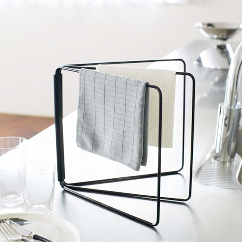 Iron Foldable Dish Rack Kitchen Towel Holder Storage Shelf for Sponge and Washcloth