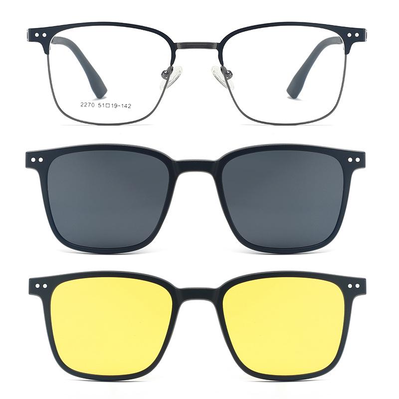 

Keqi 2270 Магнитные накладные поляризационные солнцезащитные очки ночного видения для мужчин и женщин - Квадратная оправа для езды Plano + 1 Pair 2 Polarized