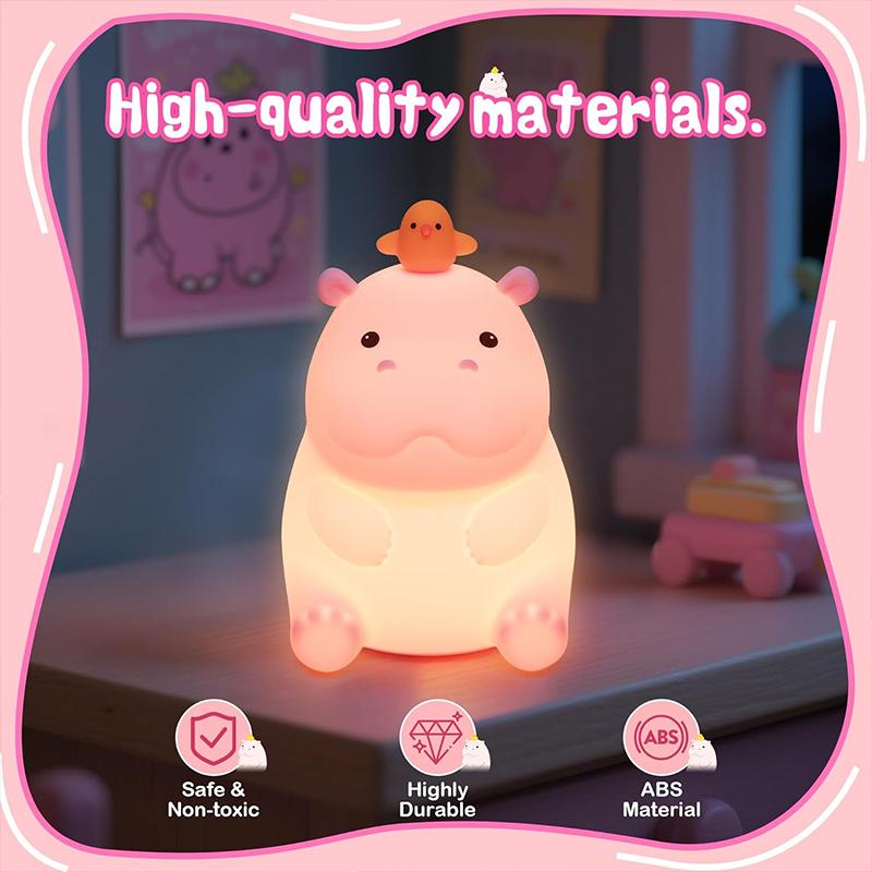 1Pc Hippo Night Light, Cute Hippopotamus Lamp for Kids, Soft Silicone Nursery Nightlight LED Touch Lamps, Kids Bedroom Decor