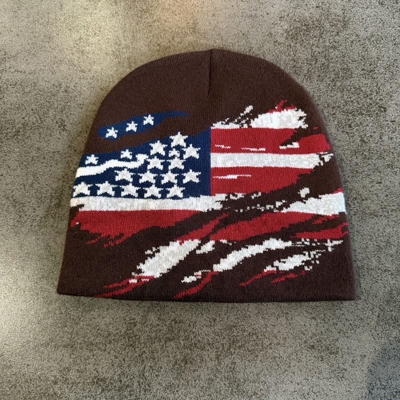 American Trend Winter Flag Knit Beanie Men Women Warm Hip Hop Streetwear