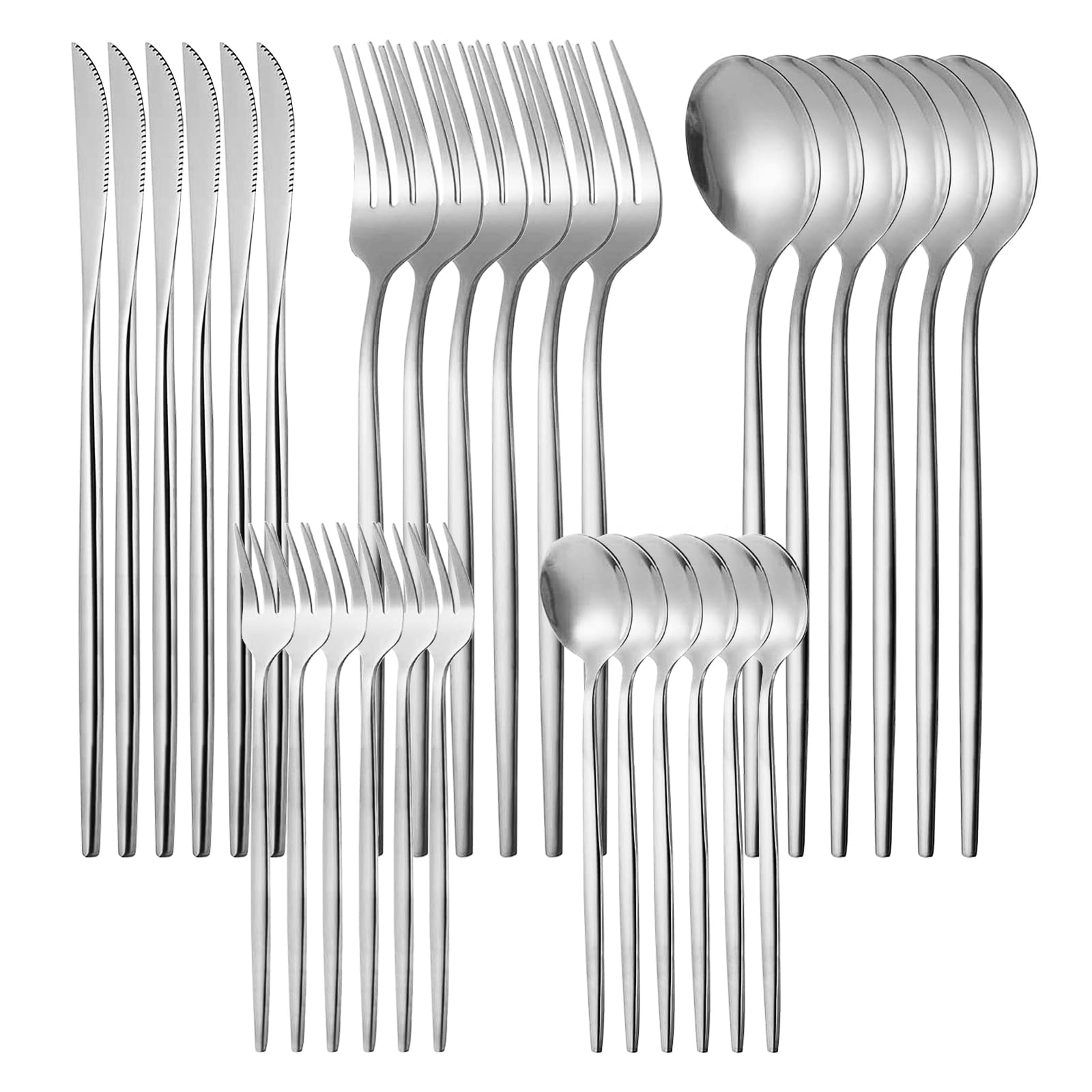 

Набор столовых приборов QuiExact из 30 предметов Нож Ложка Вилка Из нержавеющей стали Посуда Набор для ужина для кухни Дома Свадьбы (Серебряный)