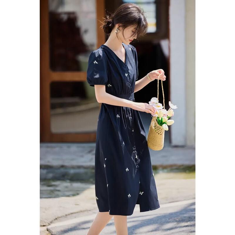 XWI Women s Cotton Embroidered V-Neck Midi Dress S