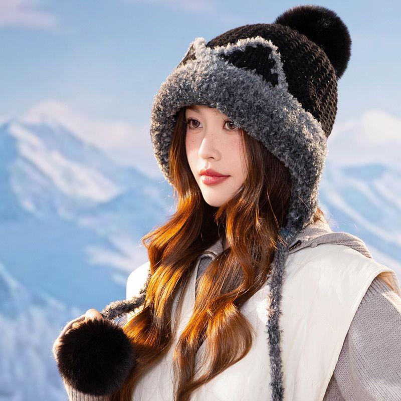 

Hat Female autumn and winter ear protection Wool hat Cycling cold mother hat Plush thick ear protection hat чорний