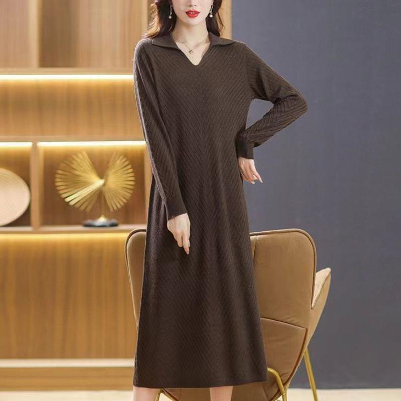 Large size new sweater skirt fat mm mother dress medium and long medium and wide too autumn and winter knitted bottoming shirt