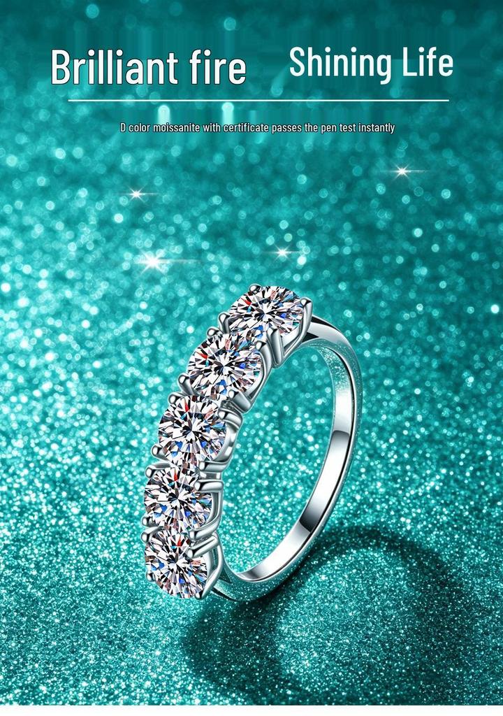 925 Sterling Silver Moissanite Princess Five-Star Stackable Women's Ring