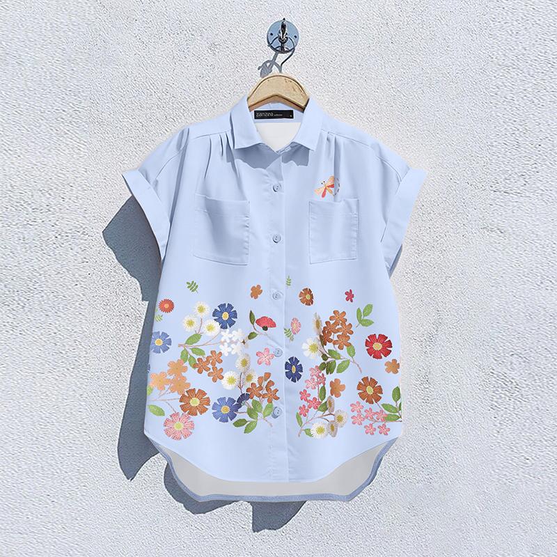 ZANZEA Women Casual Turn Down Collar Summer Short Sleeve Floral Blouse