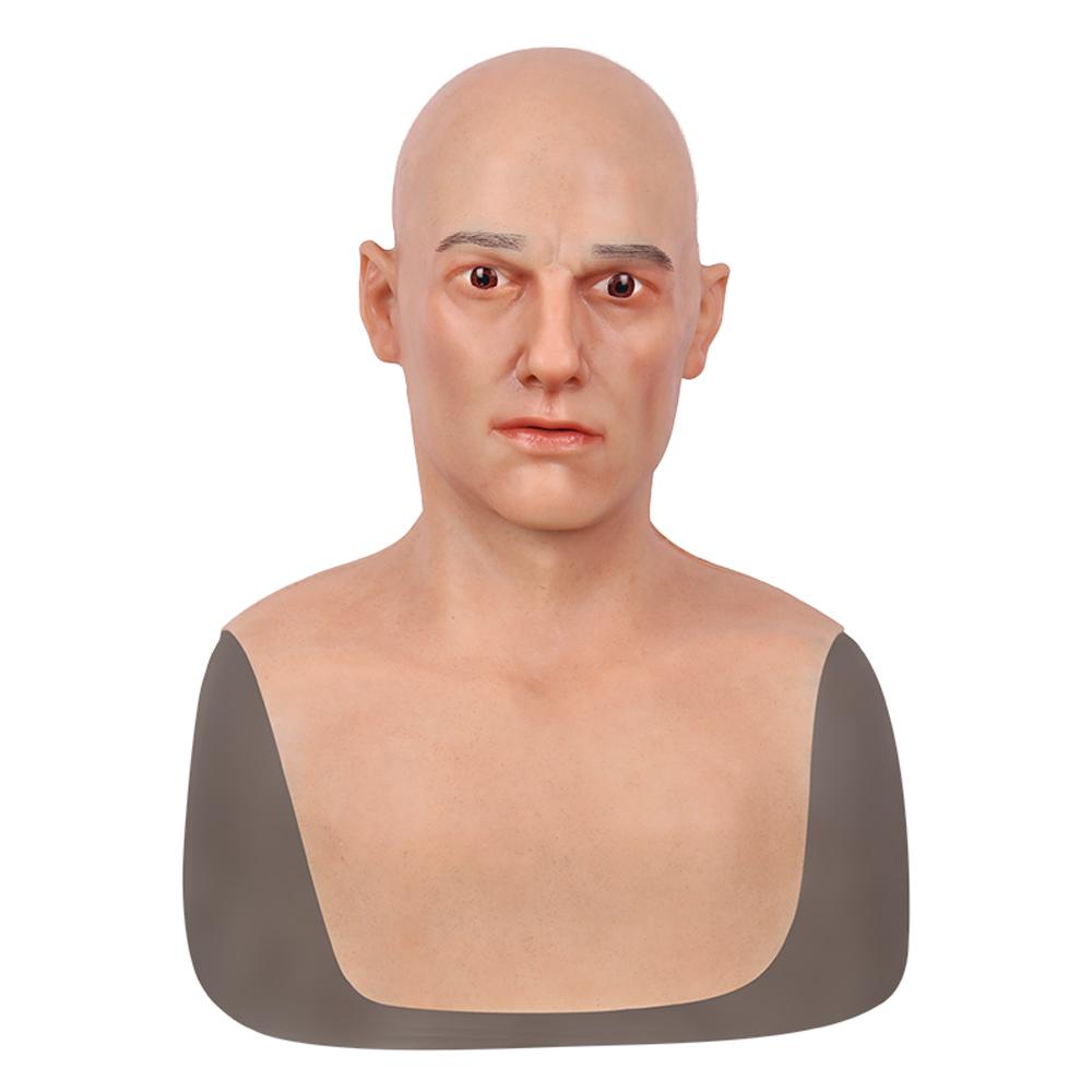 Masque de Fête Visage d'Homme Réaliste 100% Silicone Masque Facial Couvre-Tête Complet Silicone Doux Élastique pour Cosplay