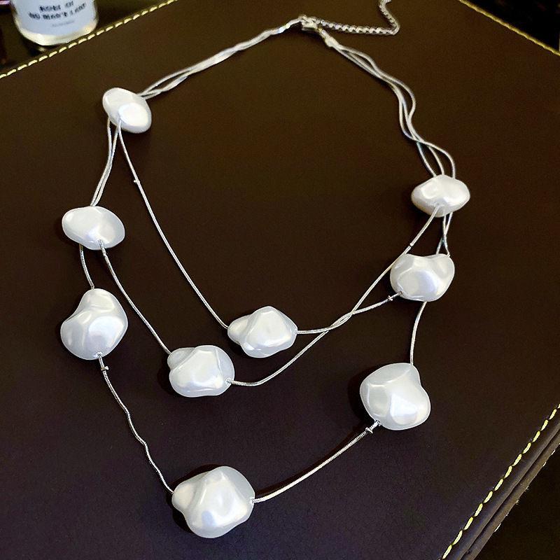 

NK-238 Multi-layer Pearl Snake Chain Long Sweater Necklace for Women - Autumn/Winter