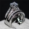 FDLK 2 stk Brudesett Elegante ringer for kvinner Bryllupsforlovelse Mote smykker med full skinnende kubikksirkon kvinnering