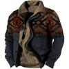 Men's Western Style Aztec Print Jacket Sherpa Lined Collar Cow Skull Graphic Warm Winter Coat