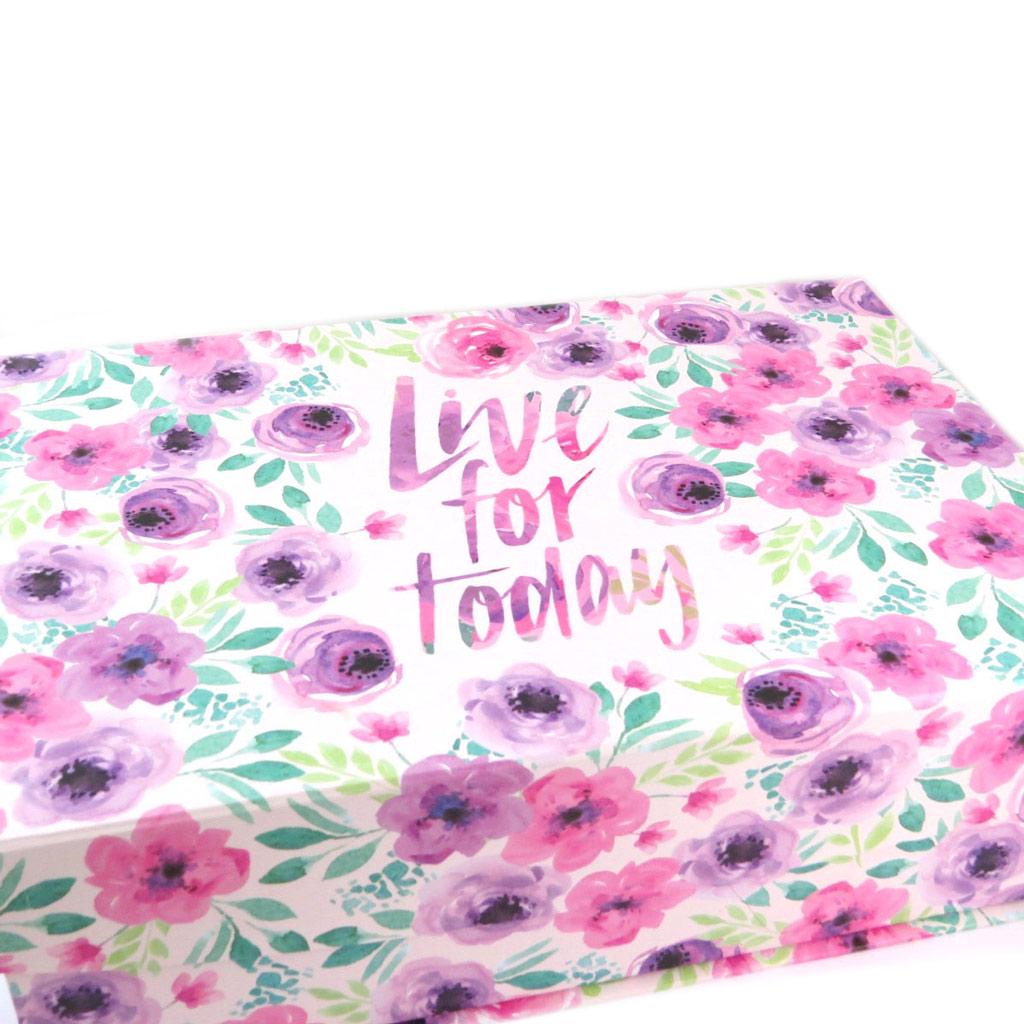 Les Trésors De Lily [P5723] - Set de 3 boîtes à Souvenirs gigognes 'Bonheur Floral' rose mauve - 42. 5x29. 5x13 cm