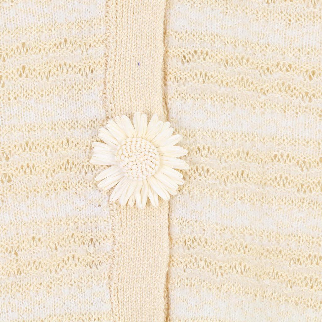 French V-Neck Slim Fit Cardigan - Floral Button, Sleeveless Knitwear for Spring/Summer