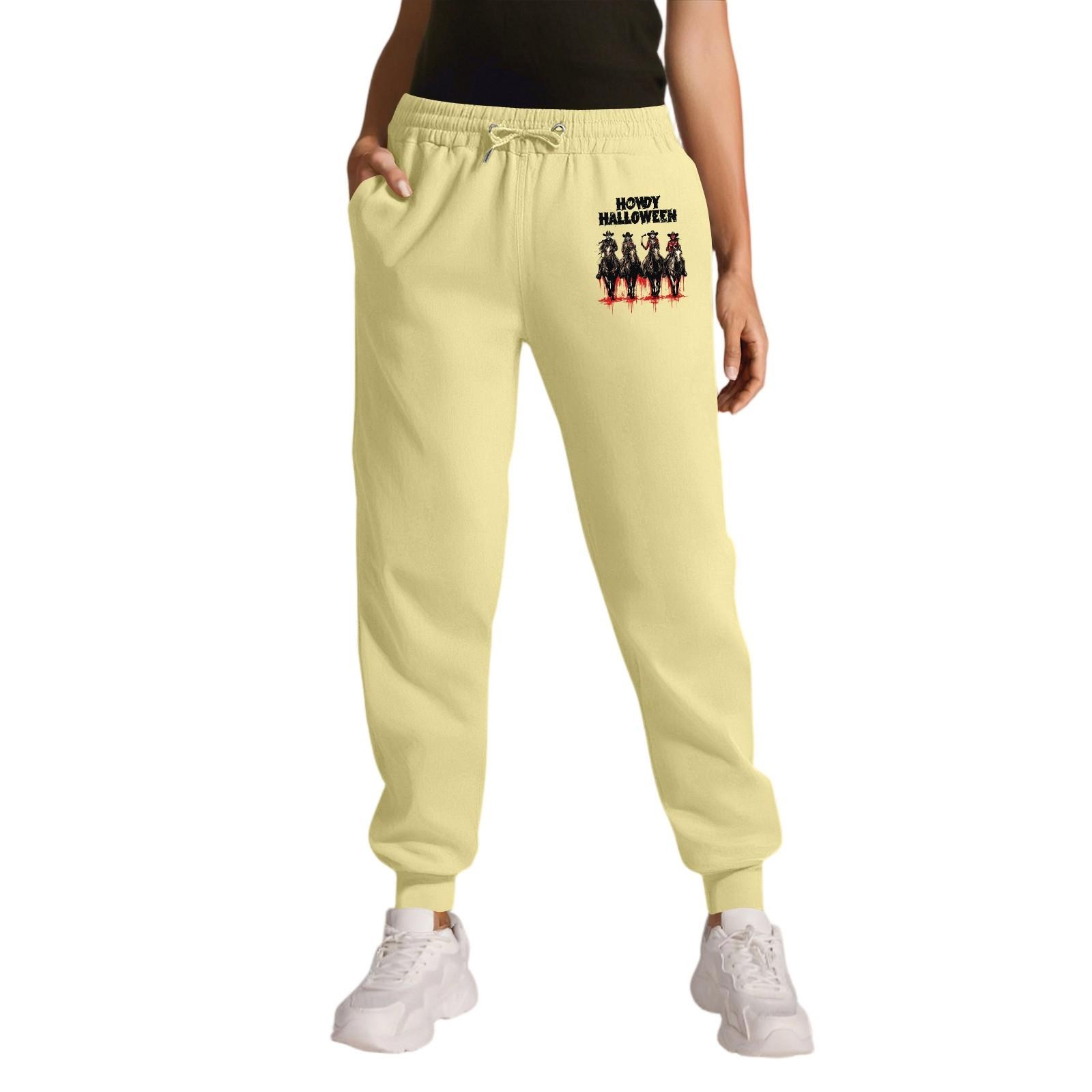 

Women s Sports Halloween Print Drawstring Pocket Casual Workwear Pants XXXL жовтий