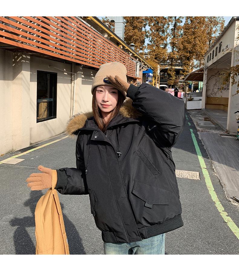 Large Fur Hooded Cotton-padded Coat Loose Winter Jacket