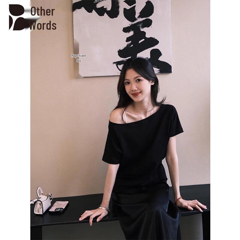 Women s Loose Fit Slanted Off-Shoulder Short Sleeve T-Shirt XL