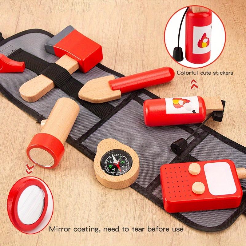 Firefighter Costume Waist Bag for Kids Toddlers Pretend Toy Wooden Fireman Role Play Accessories with Fire Hydrant
