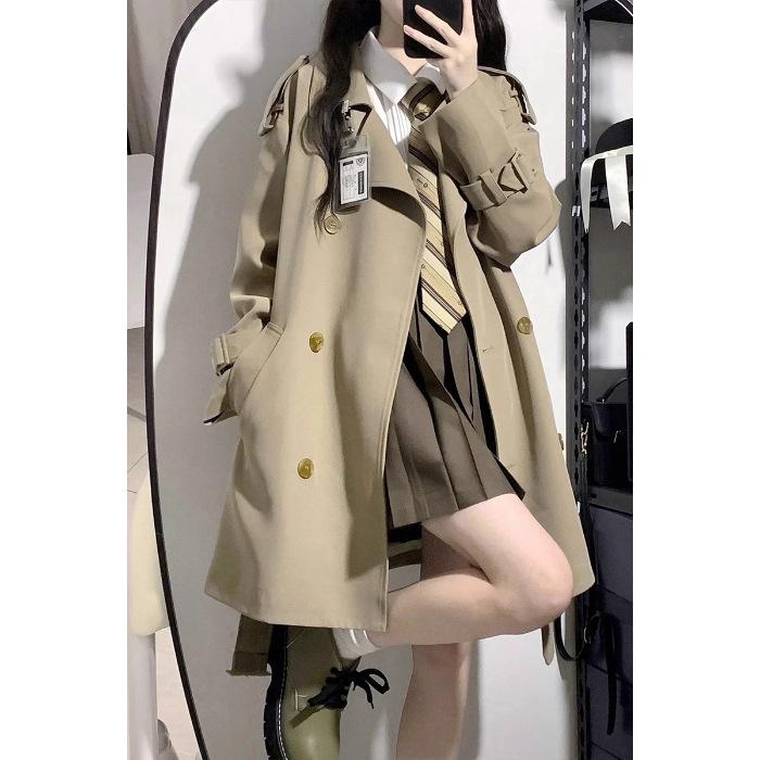 

Женский черный тренч средней длины, корейский и британский стиль с подкладкой M