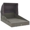 Folding Sun Lounger with Canopy Gray 200 x 114 x 128 cm Poly Rattan