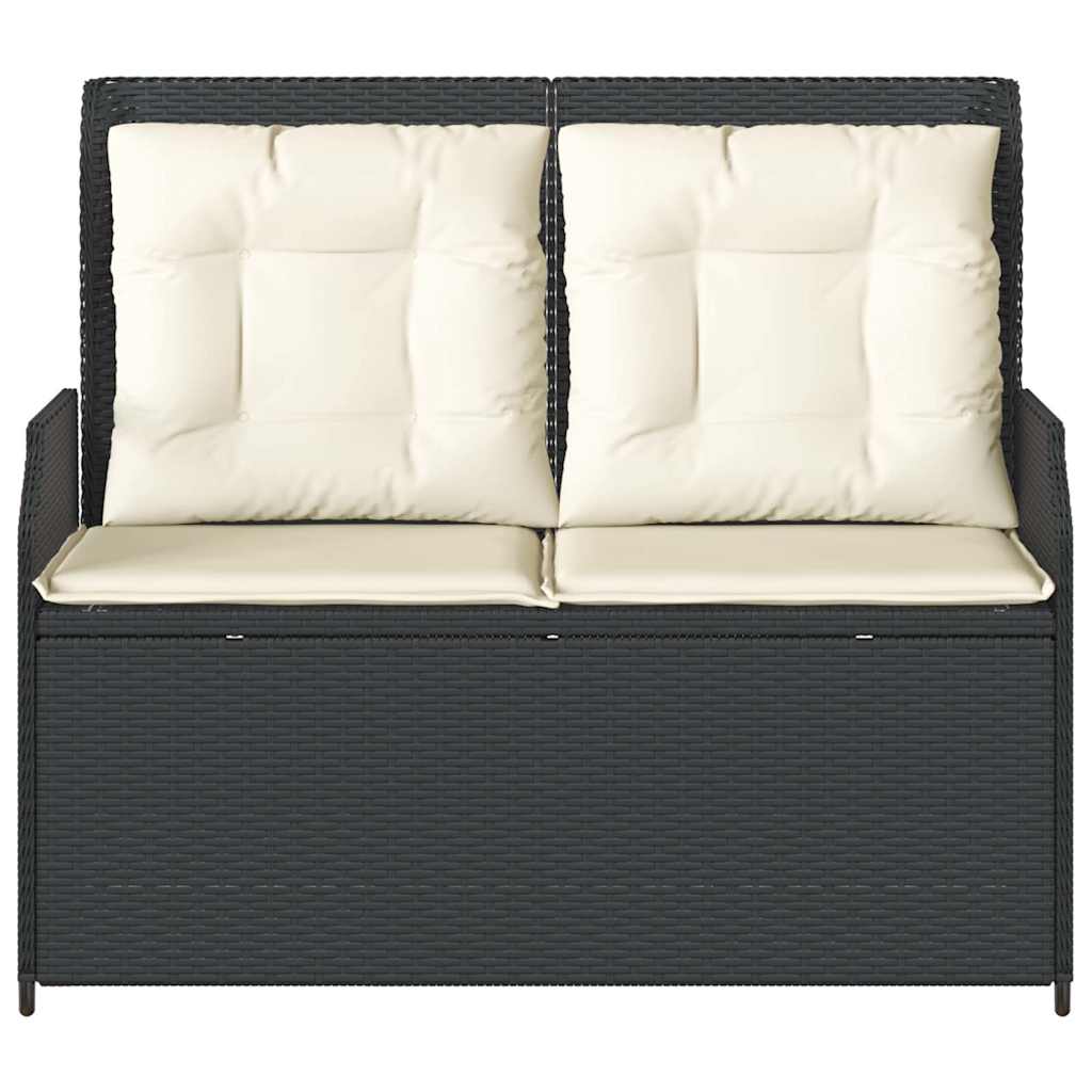Vidaxl Folding Garden Bench With Cushions, Black, Poly Rattan