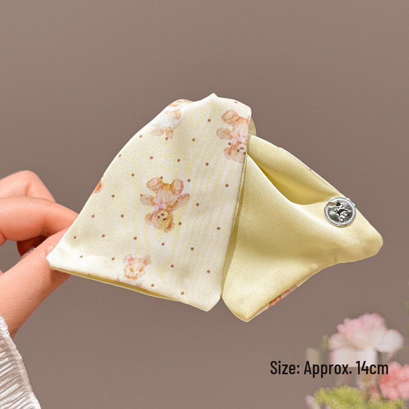 Korean Cute Bear Scarf Fabric Triangle Claw Clip - Women’s Macaron Polka Dot Hair Bun Shark Clip