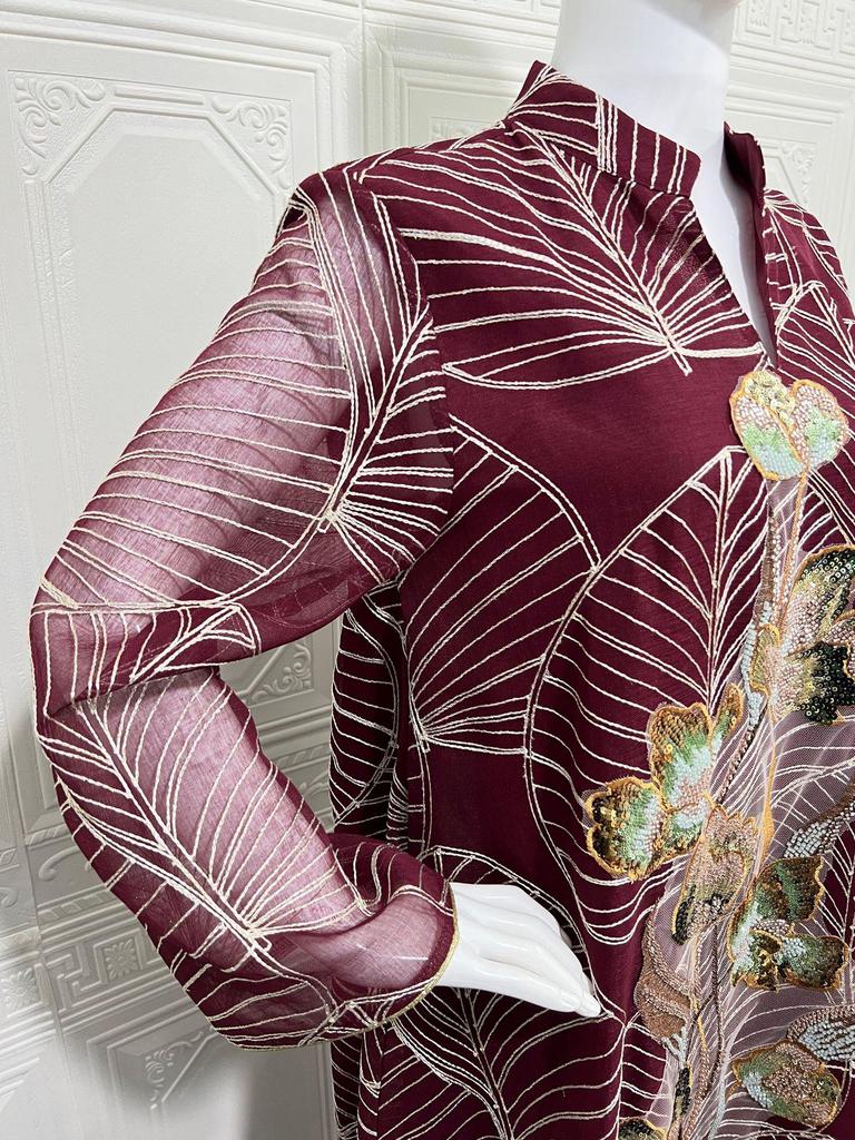 NC132 Embroidered Mesh Abaya Dress - Dubai Style