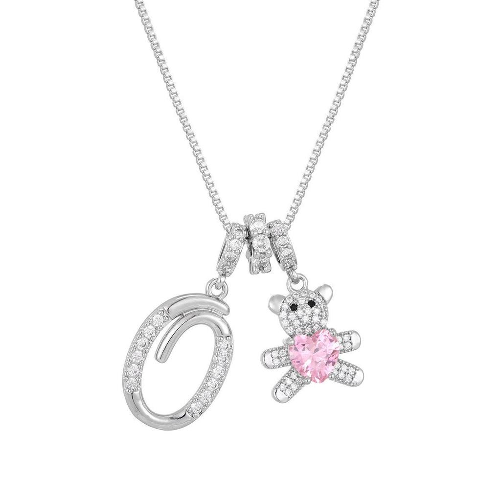 Luxurious Teddy Bear Pendant Necklace with Diamond Inlaid 26 English Letters Charm - European and American Fashion Style