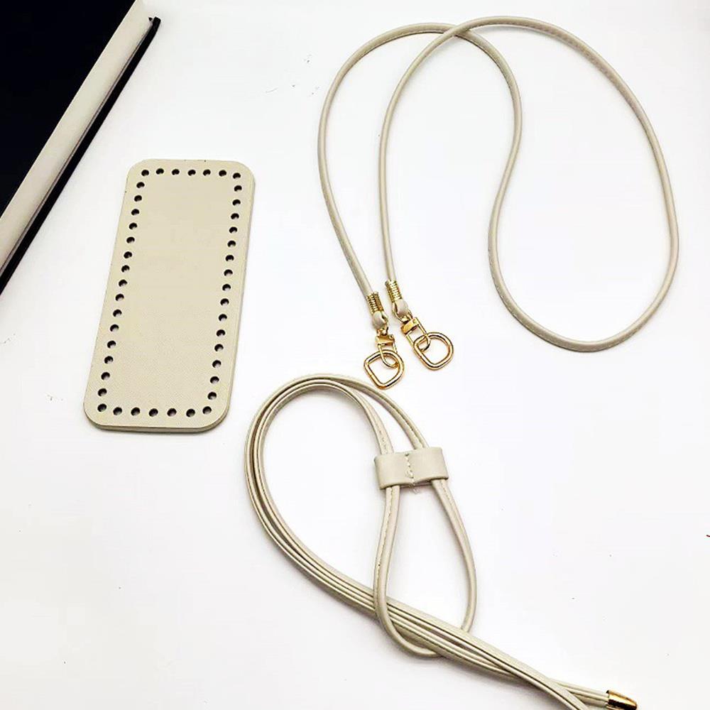 3Pcs DIY PU Leather Crochet Bag Accessories Handmade Drawstring Parts Woven Bag Set Solid Color Bag Bottom Base Bag Strap Handle