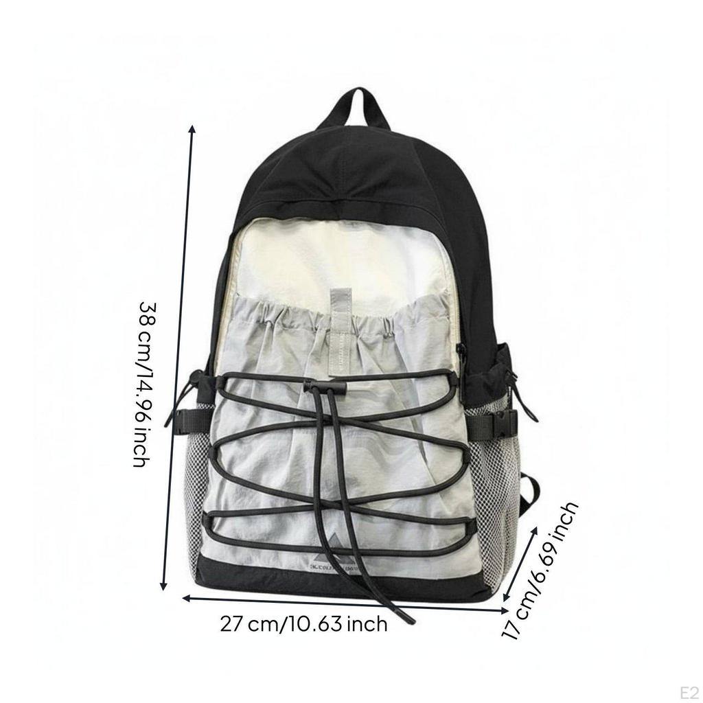 Casual Travel Daypack Large Capacity Drawstring Front Rucksack Water Lightweight Nylon Backpack for