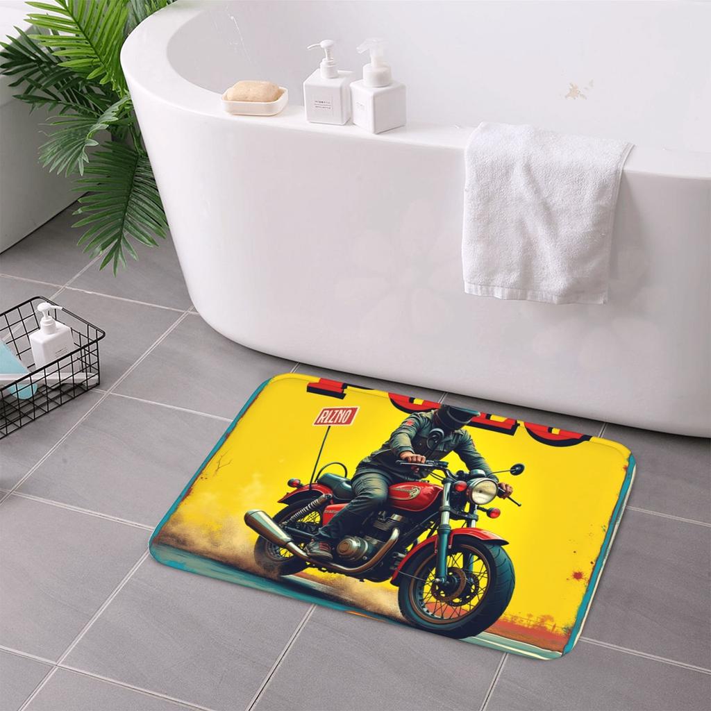 1PC Vintage Motorcycle Rider Kitchen Rug Non-Slip Door Mat Pop Design Bathroom Rug Bath Mat Carpet for Home Sink Laundry Decor