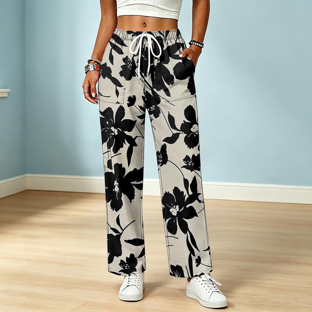 Women's Color Drawstring Elastic Waist Pants with Pockets for Casual and Work Wear