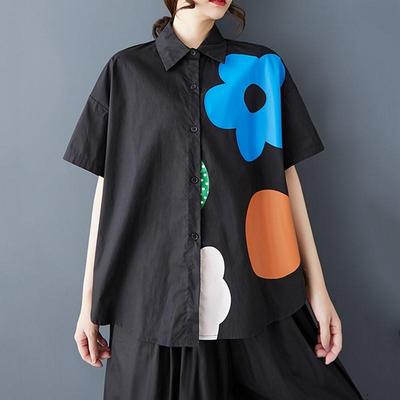 Short Sleeve Oversized Vintage Floral Cotton Shirts & Blouses for Blouse Casual Loose Summer Tops Women Button Up Shirt