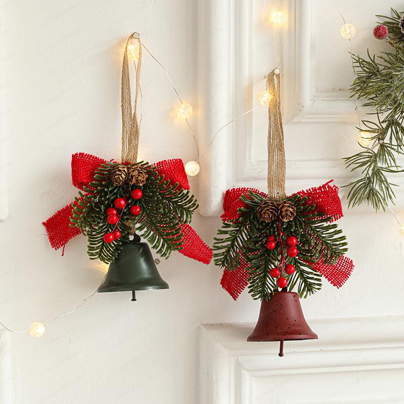 Wrought iron metal bell bow red fruit pine branch pine cone pendant door hanging Christmas decorations Christmas tree pendant
