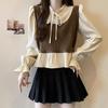 French Retro Faux Two-Piece Ruffle Shirt - Women's 2026 Stylish Autumn Long Sleeve Top