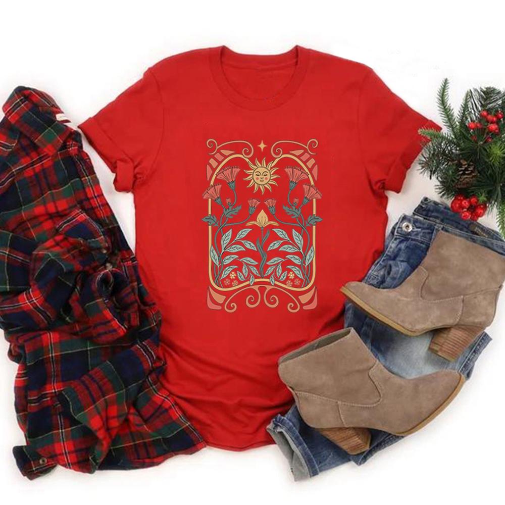 Boho Wildflowers Tshirt Boho Flowers T Shirt Women Short Sleeve Tshirts Vintage Casual Tops Floral Nature Tee Women Clothing