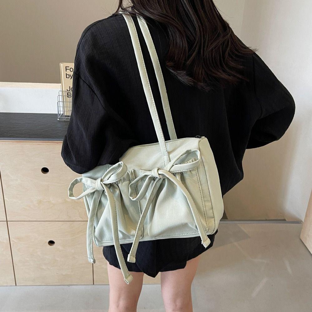 Bowknot Pleated Shoulder Bag Large Capacity Underarm Bag Trendy Armpit Bag  Girls