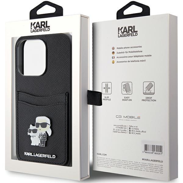 Karl Lagerfeld Klhcp15Lsapkcnpk Iphone 15 Pro 6.1 Czarny/Black Hardcase Saffiano Cardslot Karl&Choupette Metal Pin