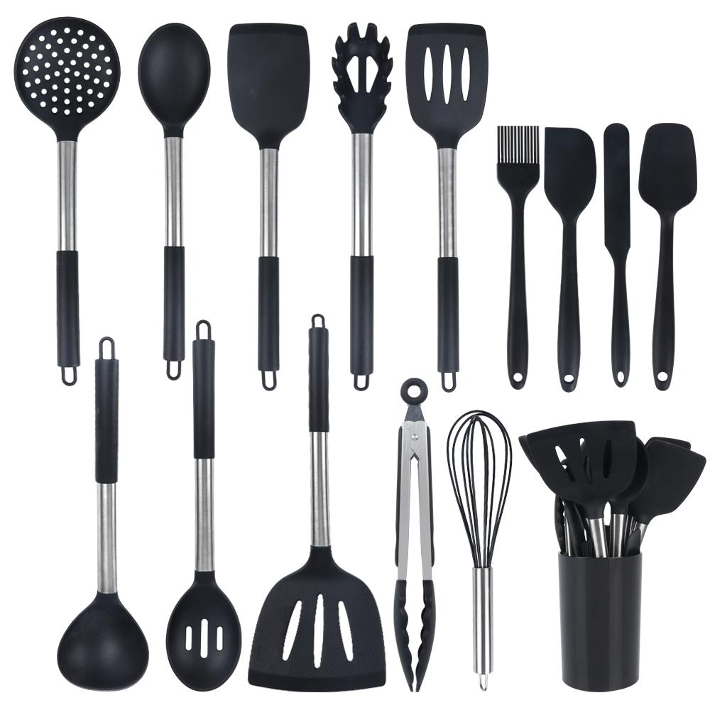B34-0107 Home Kitchen Accessories 14pcs Heat Resistant Food Grade Silicone Kitchen Utensils Cooking Spatula Set чёрный