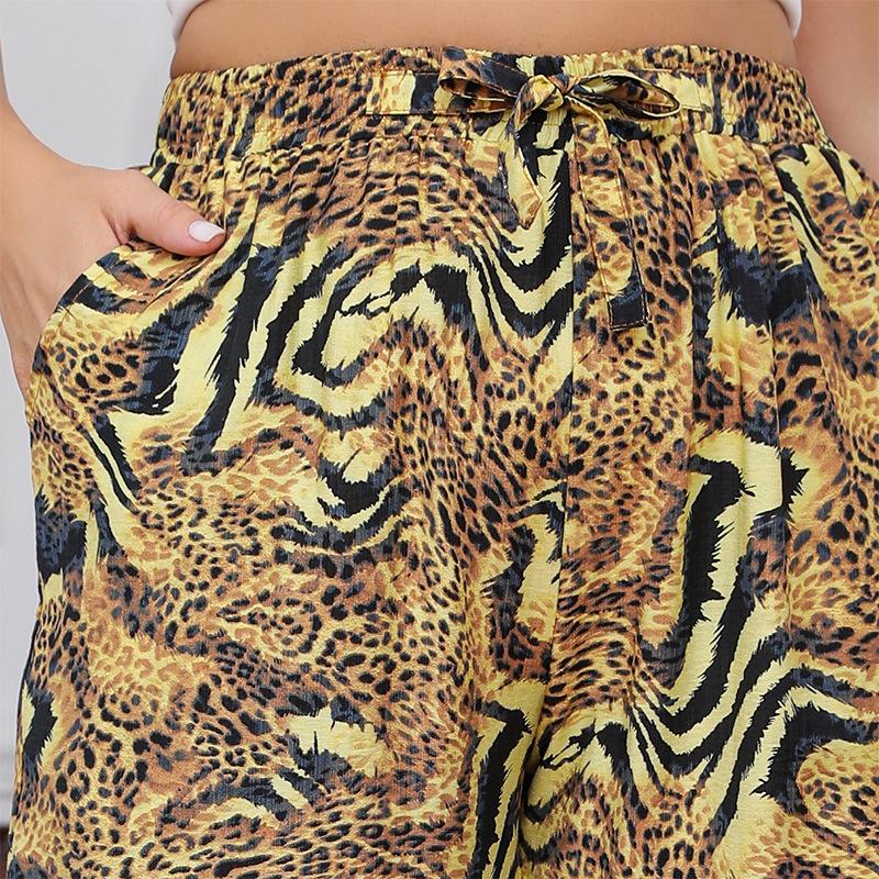 Sommer Damen Übergröße Leopardenmuster Lässige Lose Laternenhose Pops Hose