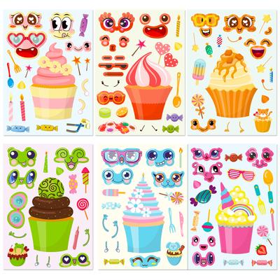 6 Pictures/package Cartoon Cake Puzzle Face Change Stickers Cute Style Children's Hands-on Ability Cultivation Toy Stickers