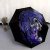 Automatic Open/Close Astronaut Surfing Cosmic Waves Umbrella - 8-Rib Compact Folding Umbrella with Space-Themed Design, Purple