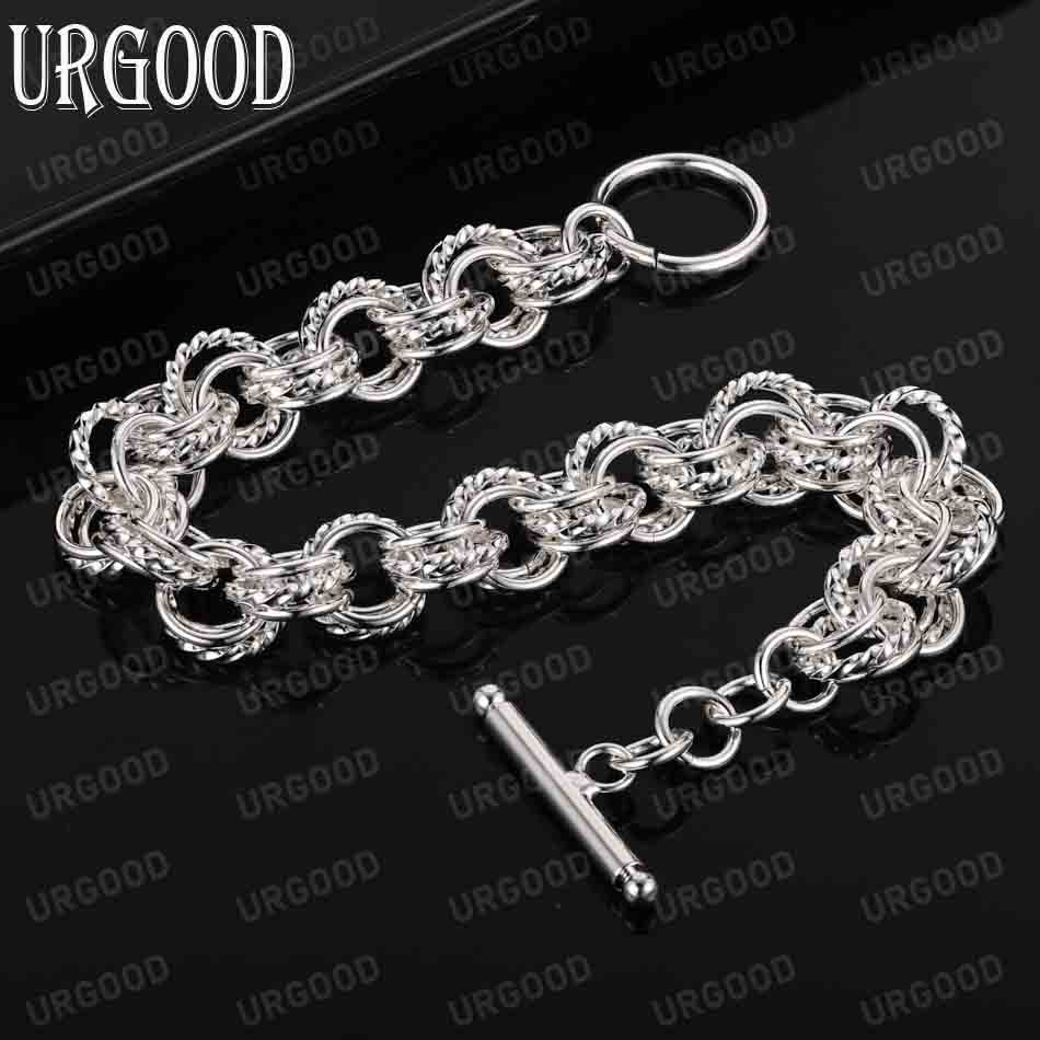 925 Sterling Silver Multi Ring Chain OT Buckle Bracelet Fashion Wedding Jewelry