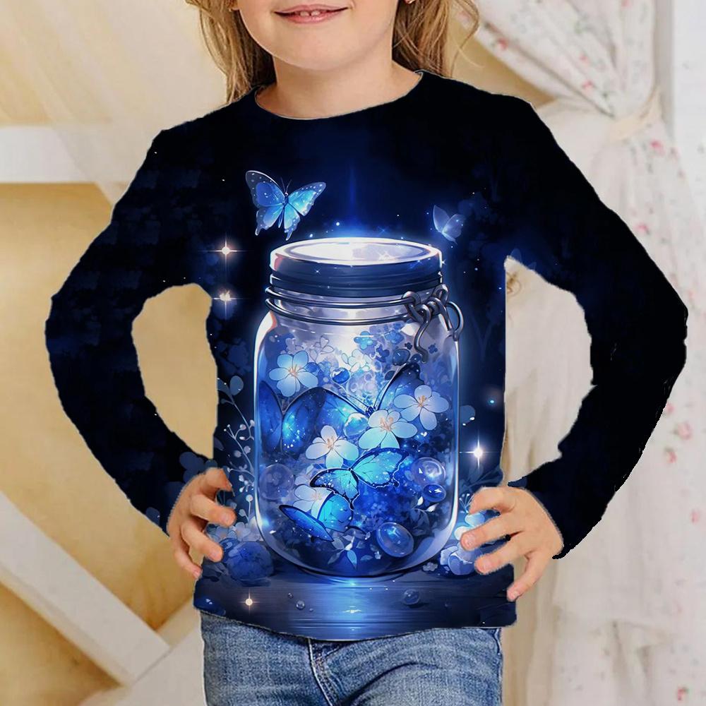 

Children s Butterfly Pattern 3D Digital Printing Girl s Casual and Comfortable Round Neck Long Sleeve T-shirt 130