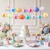 Happy Birthday Banner With Macaron Glitter Steamed Bun Shaped Colorful Flag Pre-Strung Hanging Bunting For Party Background Wall