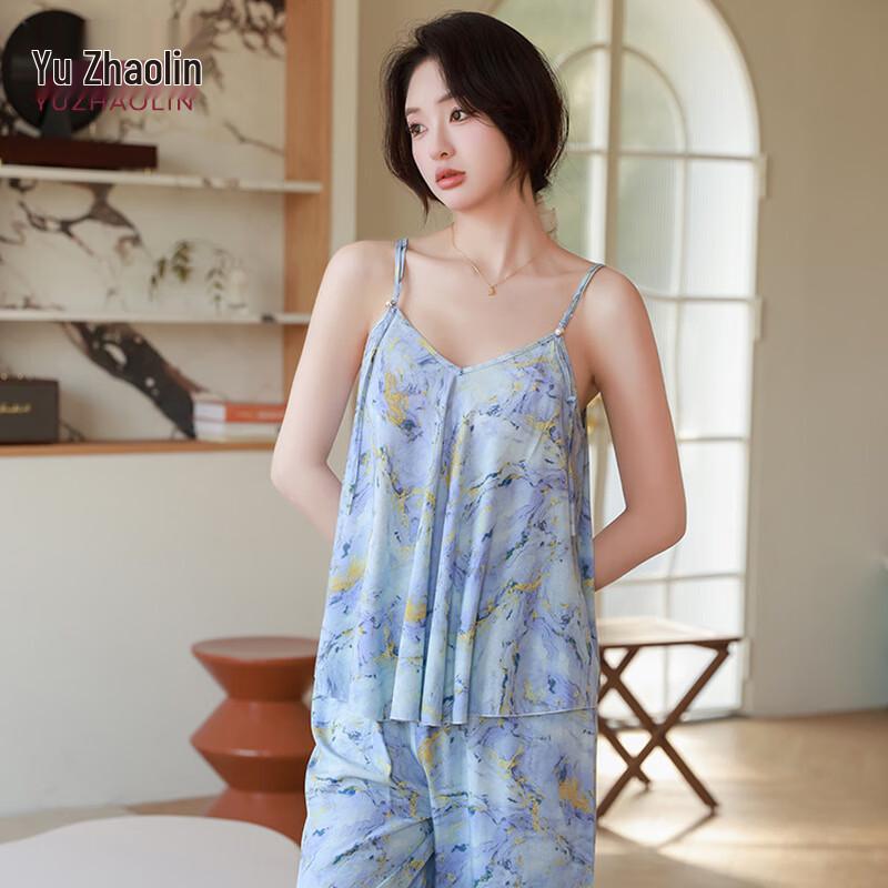 YUZHAOLIN Women s Summer Spaghetti Strap Wide-Leg Pajama Set One Size
