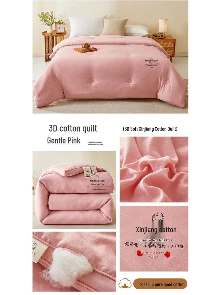 100% Xinjiang Cotton 3D Winter Quilt: Thick, Pure Cotton, All-Season Comfort