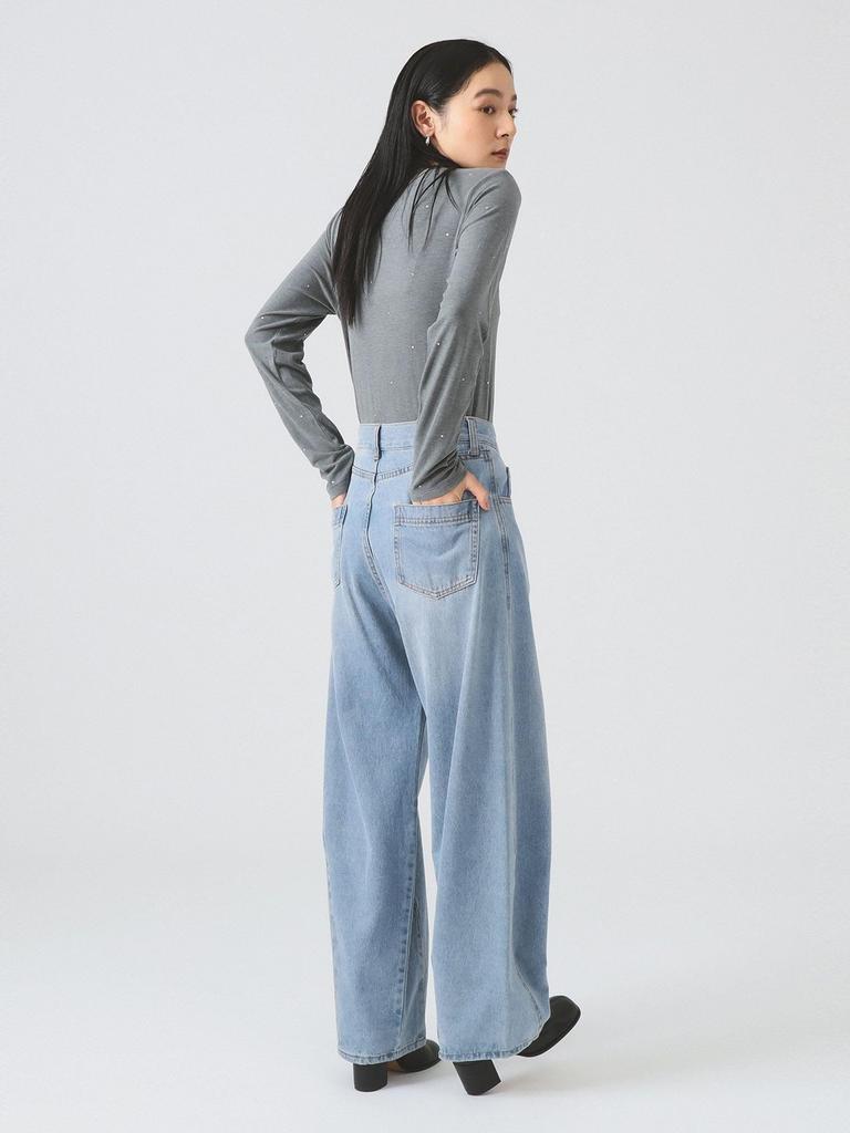 Ray Beams L/S Tee Hotfix Crew Neck Cut and Sew, Women's, Gray, One Size